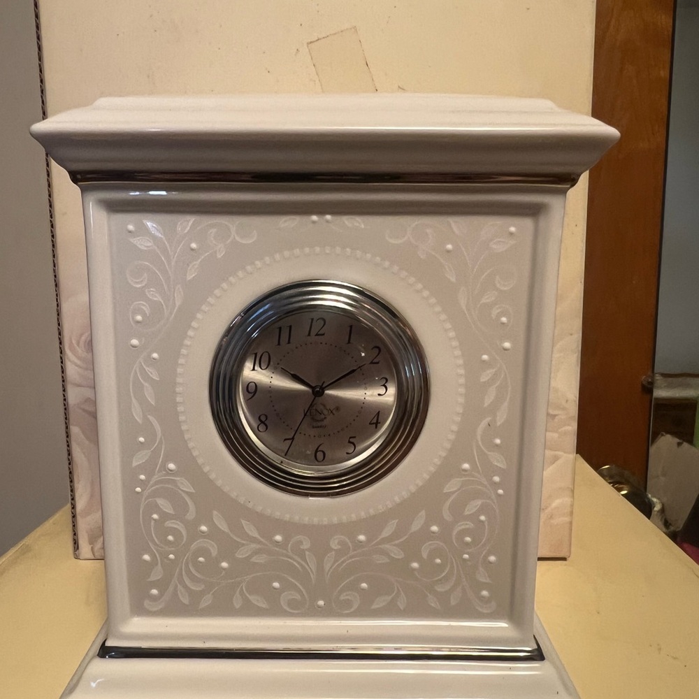 Lenox Opal Innocence White and Silver Clock